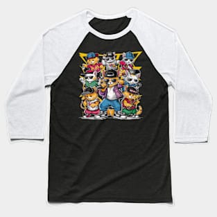 Cute cat gang with hand drawn cartoon. Hip Hop style Baseball T-Shirt